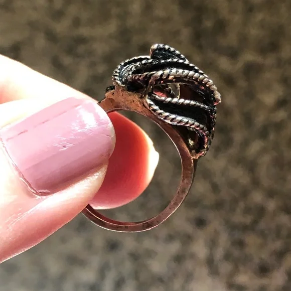 Vintage stamped sterling silver freeform oxidized leaf ribbon ring size 6.25 - Picture 12 of 12